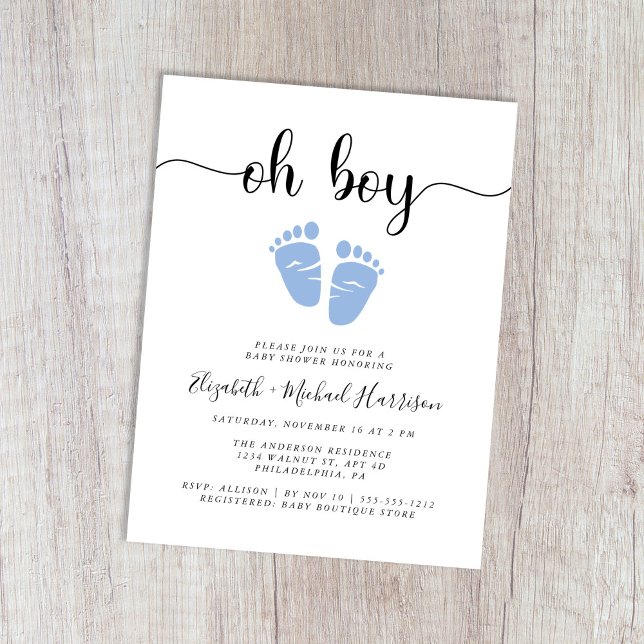 Oh Boy Blue Feet Couples Baby Shower Invitation Postcard (Creator Uploaded)