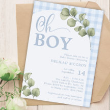 Oh Boy Blue Gingham and Greenery Baby Shower