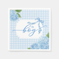 Oh Boy Blue Gingham Plaid Hydrangea Baby Shower Na
