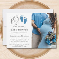Oh Boy Blue Glitter Feet Photo Couples Baby Shower
