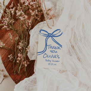 Oh Boy Blue Hand Written Drawn Bow Baby Shower Gift Tags