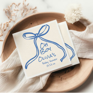 Oh Boy Blue Hand Written Drawn Bow Baby Shower Napkin