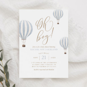 Oh Boy Blue Hot Air Balloon Baby Shower Invitation