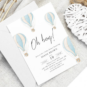 Oh boy Blue Hot Air Balloon Baby Shower Invitation