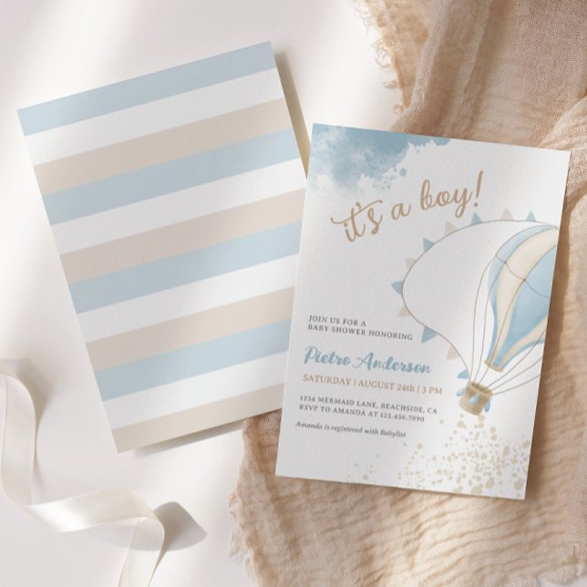 Oh Boy Blue Hot Air Balloon Baby Shower Invitation (Creator Uploaded)
