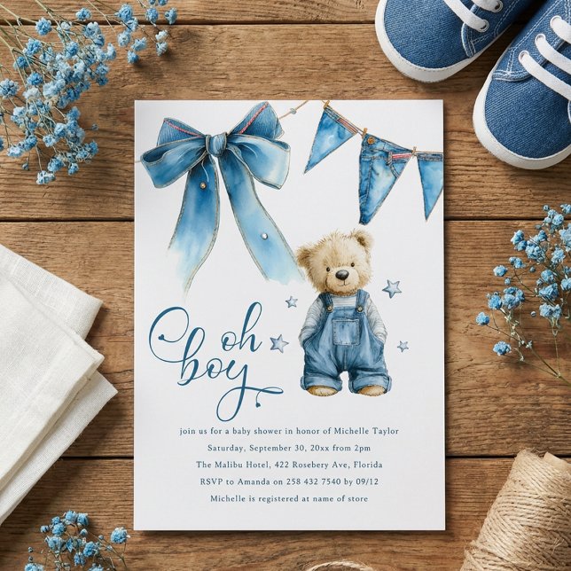Oh Boy | Blue Jean Baby Denim Baby Shower Invitation (Creator Uploaded)