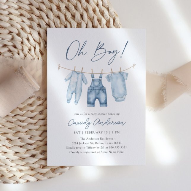 Oh Boy Blue Jean Denim Baby Shower Invitation (Creator Uploaded)