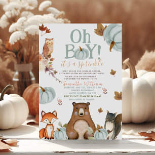 Oh Boy Blue Pumpkin Woodland Animals Baby Shower Invitation