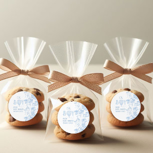 Oh Boy Blue Toile Safari Animal Baby Shower Classic Round Sticker