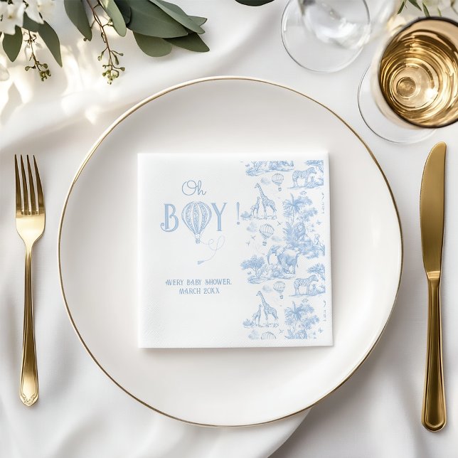Oh Boy Blue Toile Safari Animal Baby Shower Napkin (Creator Uploaded)