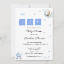 Oh boy blue water colour bear stroller and stars