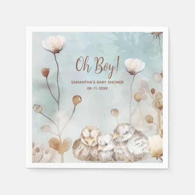 Oh Boy! blue watercolor baby shower Napkin (Front)