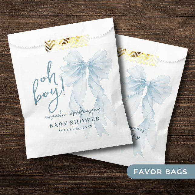 Oh Boy Blue Watercolor Bow Baby Shower Favour Bags (Creator Uploaded)
