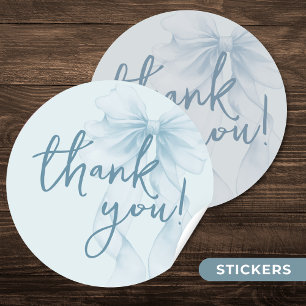 Oh Boy Blue Watercolor Bow Baby Shower Thank You Classic Round Sticker