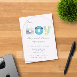 Oh Boy Blue Watercolor Diaper Baby Shower Acrylic Invitations