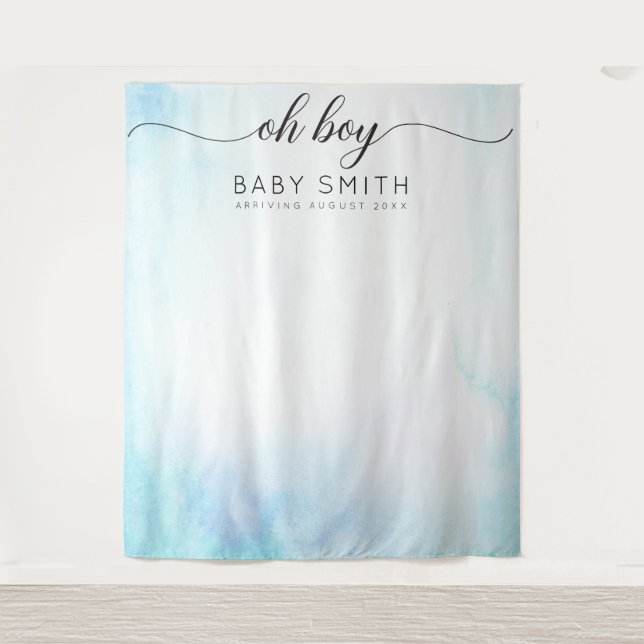 Oh Boy Blue Welcome Baby Shower Backdrop Tapestry (Front)