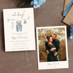 Oh Boy Boho baby clothes blue baby shower Invitation