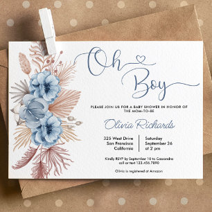 Oh Boy Boho Pampas Grass Baby Shower Invitation