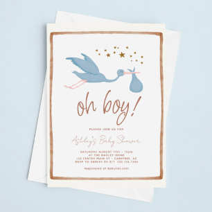 Oh Boy Boho Stork Baby Shower Invitation