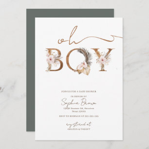 Oh Boy Boho Tropical Flowers Boy Baby Shower Invitation