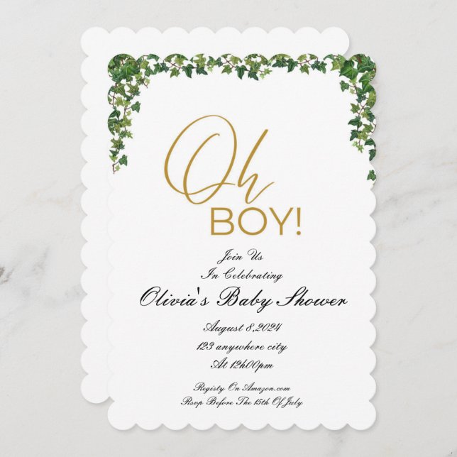 OH BOY Botanical baby shower invitation (Front/Back)