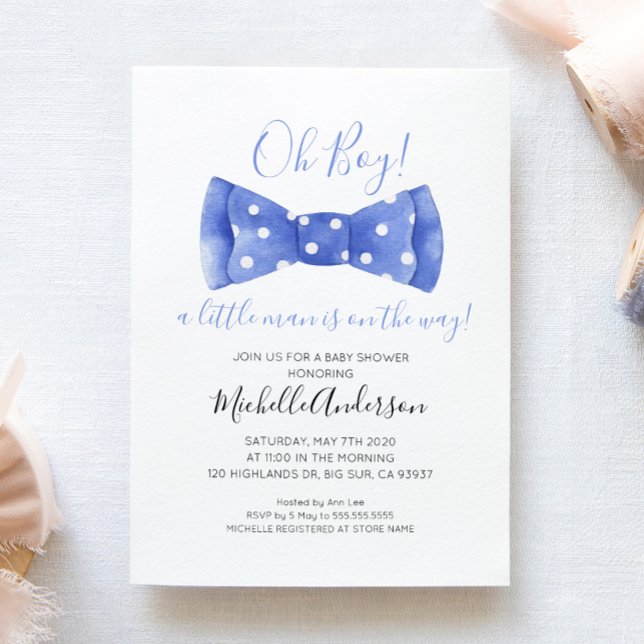 Oh Boy Bow Tie Baby Shower Invitation (Creator Uploaded)
