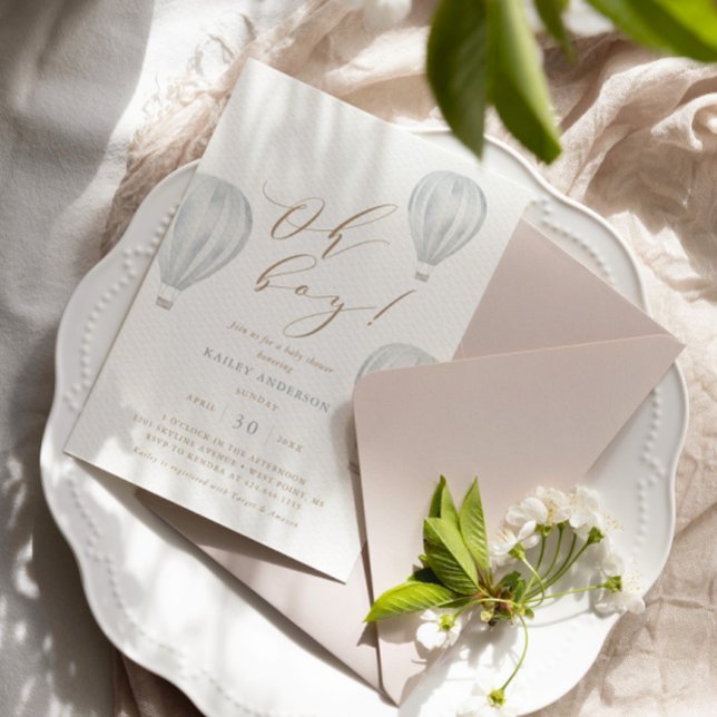 Oh Boy – Boy Baby Shower Hot Air Balloon Invitation (Creator Uploaded)