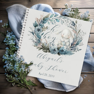 Oh Boy Bunny Blue Floral Baby Shower Guest Book