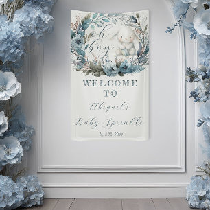 Oh Boy Bunny Rabbit Blue Floral  Baby Sprinkle Banner