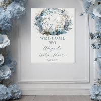 Oh Boy Bunny Rabbit Blue Floral Wreath Baby Shower