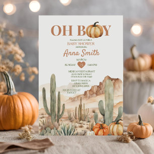 Oh Boy Cactus Desert Landscape Pumpkin Baby Shower Invitation