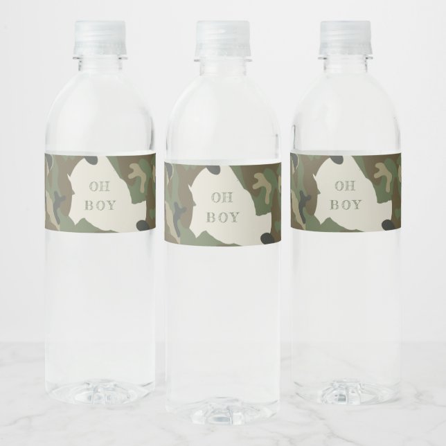 Oh Boy Camo Woodland boy Baby Shower  Water Bottle Label (Bottles)
