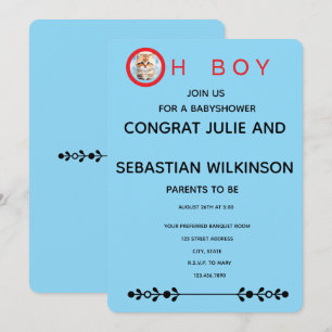 Oh Boy Cat Image Baby Shower Invitation