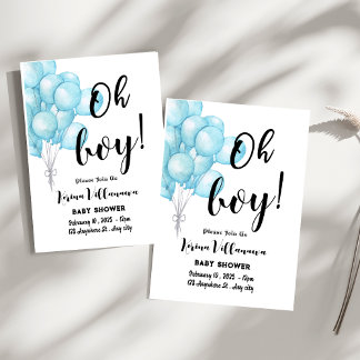 Oh Boy! Charming Blue Baby Shower Invitation Card