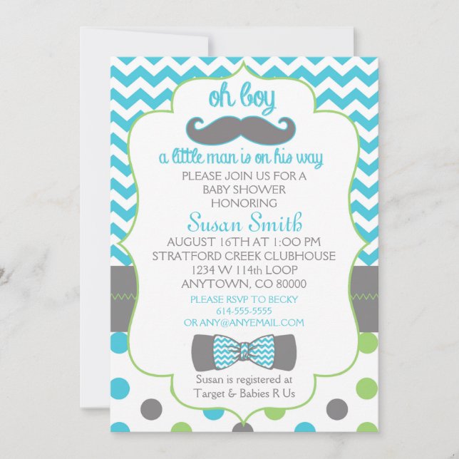 Oh boy Chevron Moustache baby shower invitation (Front)