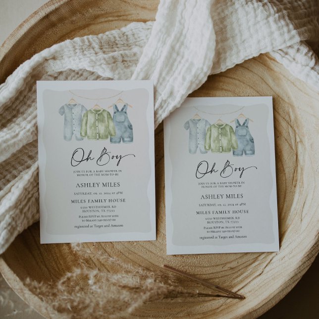 Oh Boy Clothes Baby Shower Invitation (Creator Uploaded)