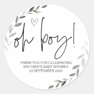 Oh Boy Cute Baby Shower Party Favour Mum to Be Cla Classic Round Sticker