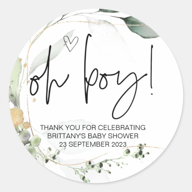 Oh Boy Cute Baby Shower Party Favour Mum to Be Cla Classic Round Sticker (Front)