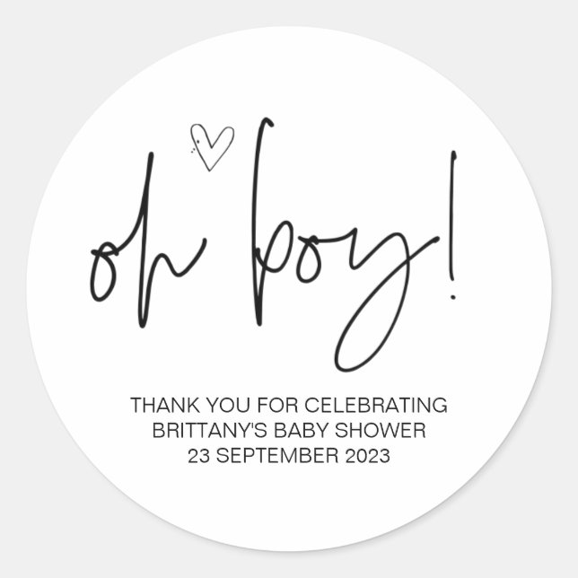 Oh Boy Cute Baby Shower Party Favour Mum to Be Classic Round Sticker (Front)