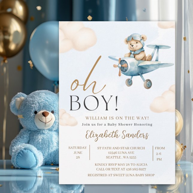 Oh Boy,  Cute Bear Baby shower boy Invitation (Creator Uploaded)