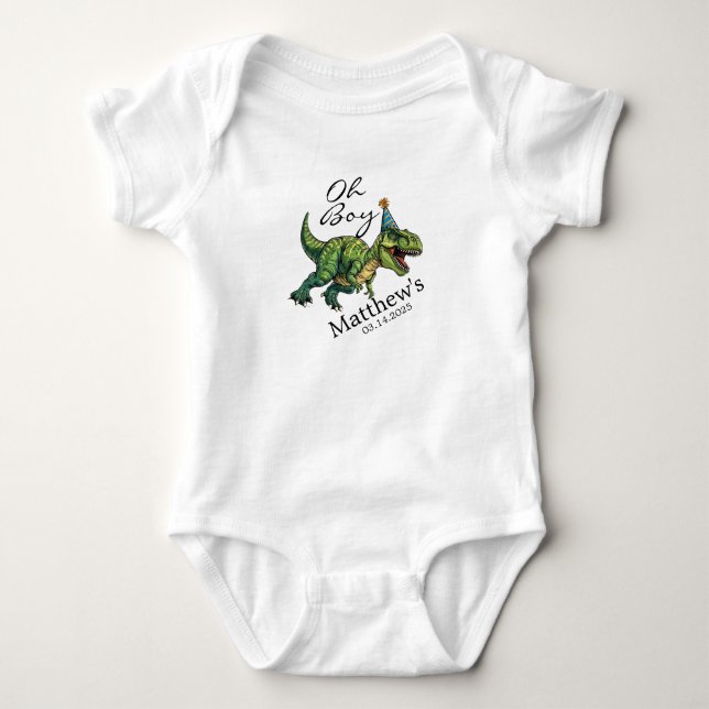 Oh Boy! Cute Dinosaur Baby Shower Bodysuit (Front)