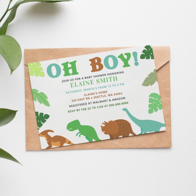 Oh Boy Cute Dinosaur Baby Shower  Invitation (Creator Uploaded)