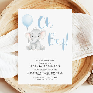 Oh Boy Cute Elephant Pastel Baby Shower Invitation
