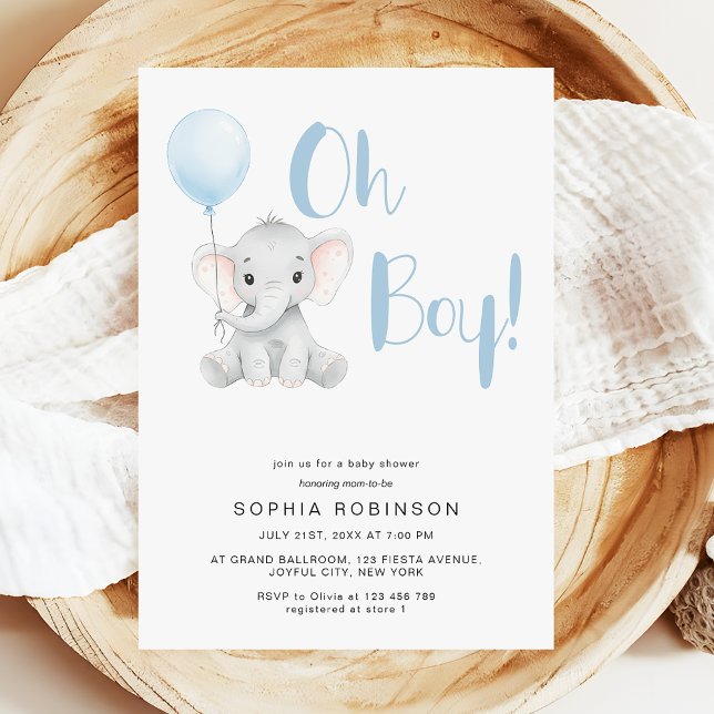 Oh Boy Cute Elephant Pastel Baby Shower Invitation (Creator Uploaded)