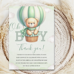 Oh Boy, Cute Green Bear Baby shower boy Thank You Card