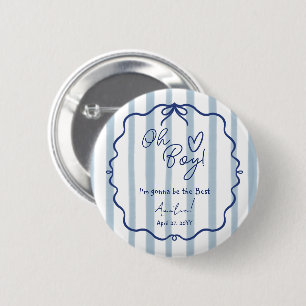 Oh Boy Cute Modern Dusty Blue Baby Shower Auntie 6 Cm Round Badge