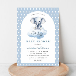 Oh Boy | Cute Modern Elephant Boy Baby Shower   Invitation