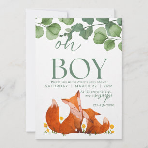 Oh boy cute Safar floral fox baby shower   Invitation
