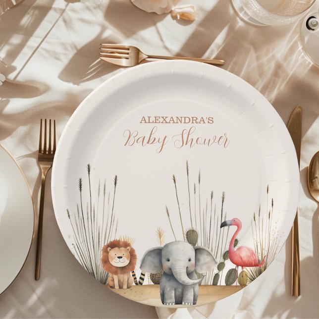 Oh Boy Cute Safari Animal Greenery Baby Shower Paper Plate (Creator Uploaded)