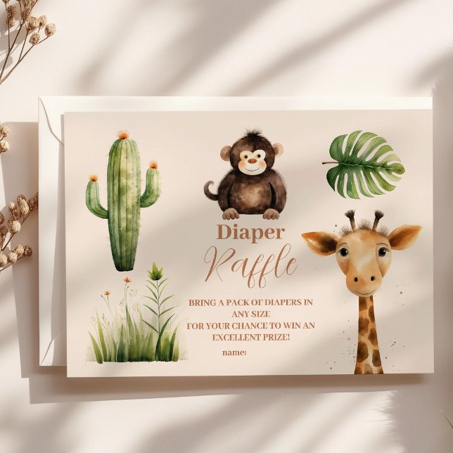 Oh Boy Cute Safari Animal Greenery  Raffle Diapper Enclosure Card (Creator Uploaded)